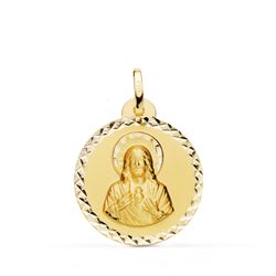 Medalla Oro 18kts Sagrado Corazón De Jesús Tallada 22mm P5007-922