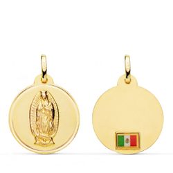 Medalla Oro 18kts Virgen de Guadalupe C. Bandera Mexico P6068-120 20mm