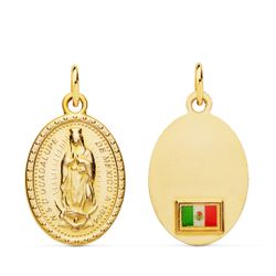 Medalla Oro 18kts Virgen de Guadalupe C. Bandera Mexico P6069-20 Oval 20x15mm