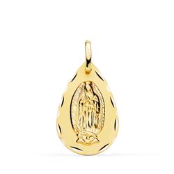Medalla Oro 18kts Virgen de Guadalupe C. Forma Gota Tallada P6060-324 23x15mm