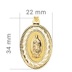 Medalla Oro 18kts Virgen de Guadalupe Cerco Calado & Tallado P6085-30 34x22mm