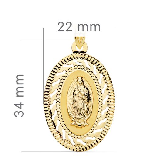 Medalla Oro 18kts Virgen de Guadalupe Cerco Calado & Tallado P6085-30 34x22mm