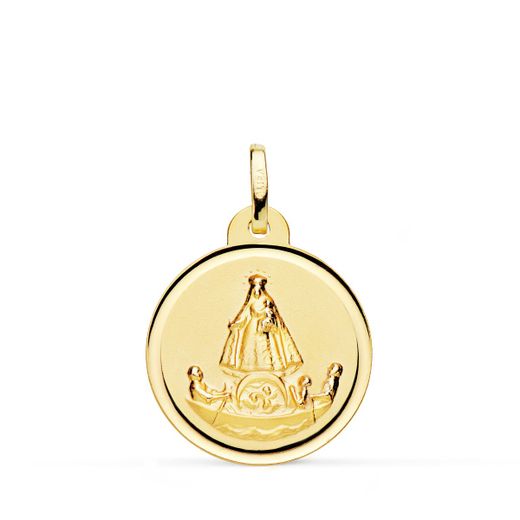 Medalla Oro 18kts Virgen De La Caridad del Cobre Balsa Bisel 18mm P8048-118