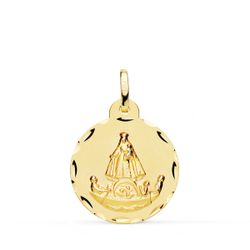 Medalla Oro 18kts Virgen De La Caridad Del Cobre En Balsa Tallada P8048-320 20mm