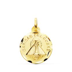 Medalla Oro 18kts Virgen De La Caridad del Cobre Tallada 16mm P8050-316