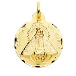 Medalla Oro 18kts Virgen De La Caridad del Cobre Tallada 28mm P8050-328