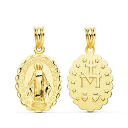 Medalla Oro 18kts Virgen De La Milagrosa Oval Tallada 20mm P6270-320
