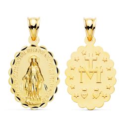 Medalla Oro 18kts Virgen De La Milagrosa Oval Tallada 25mm P6270-325