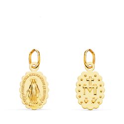 Medalla Oro 18kts Virgen De La Milagrosa Ovalada Matizada 12mm P6270-012