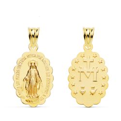 Medalla Oro 18kts Virgen De La Milagrosa Ovalada Matizada 20mm P6270-020