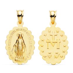 Medalla Oro 18kts Virgen De La Milagrosa Ovalada Matizada 25mm P6270-025