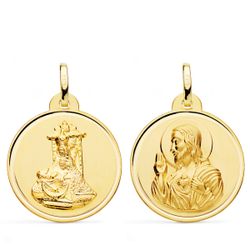 Medalla Oro 18kts Virgen de las Angustias y Corazón de Jesús Bisel 24mm P3064-124