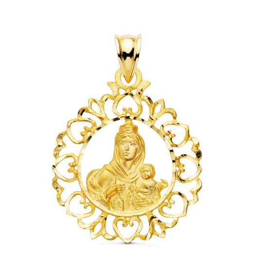 Medalla Oro 18kts Virgen Del Carmen Cerco Tallado 30x25mm P5030-325