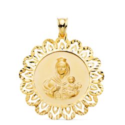 Medalla Oro 18kts Virgen Del Carmen Cerco Tallado 34x34mm P5040