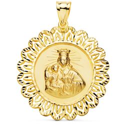 Medalla Oro 18kts Virgen Del Carmen Cerco Tallado 37x37mm P5068-337
