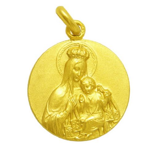 Medalla Oro 18kts Virgen Del Carmen Corona 20mm M1/1/10/20