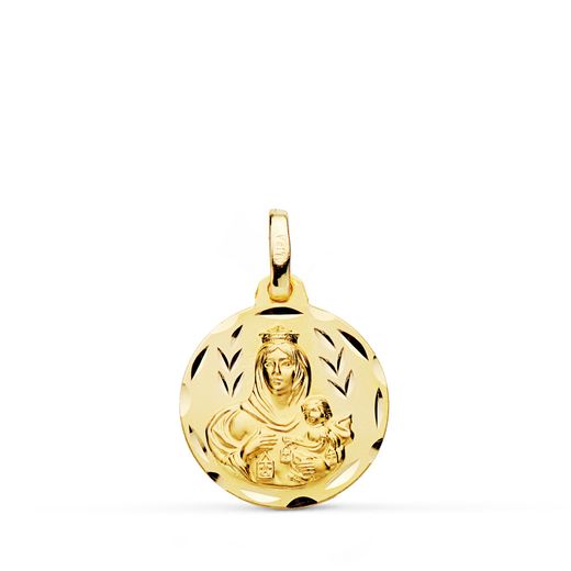 Medalla Oro 18kts Virgen Del Carmen Tallada 16mm P5002-316
