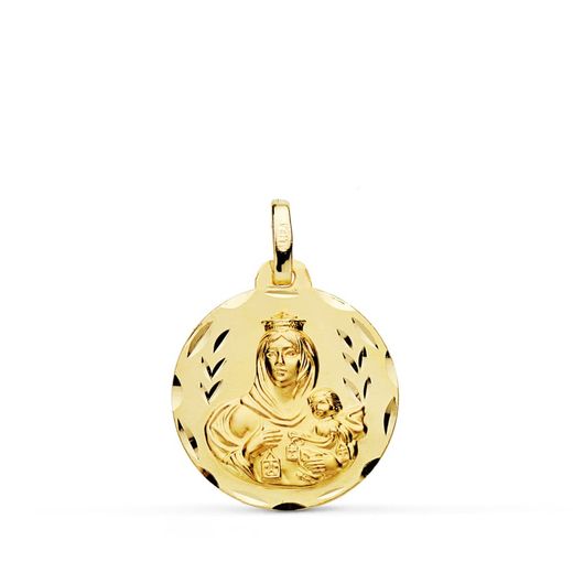 Medalla Oro 18kts Virgen Del Carmen Tallada 18mm P5002-318