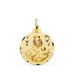 Medalla Oro 18kts Virgen Del Carmen Tallada 22mm P5002-322