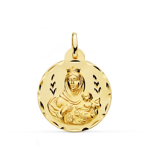 Medalla Oro 18kts Virgen Del Carmen Tallada 24mm P5002-324