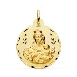 Medalla Oro 18kts Virgen Del Carmen Tallada 28mm P5002-328