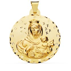 Medalla Oro 18kts Virgen Del Carmen Tallada 42mmm P5002-342