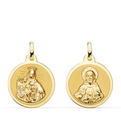 Medalla Oro 18kts Virgen Del Carmen y Corazón de Jesús 18mm P5006-818
