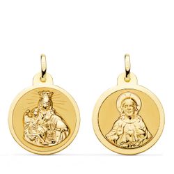Medalla Oro 18kts Virgen Del Carmen y Corazón de Jesús 20mm P5006-820