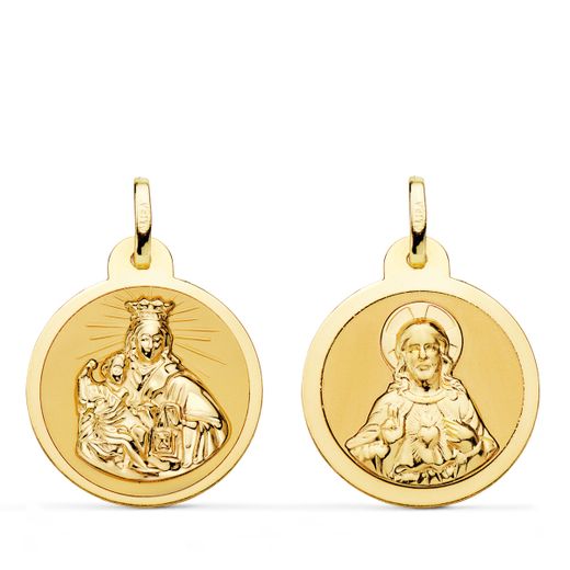 Medalla Oro 18kts Virgen Del Carmen y Corazón de Jesús 20mm P5006-820