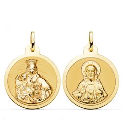 Medalla Oro 18kts Virgen Del Carmen y Corazón de Jesús 24mm P5006-824