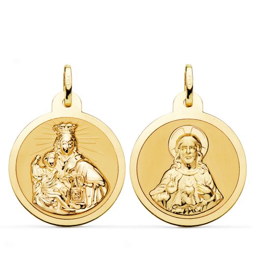 Medalla Oro 18kts Virgen Del Carmen y Corazón de Jesús 24mm P5006-824