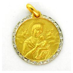 Medalla Oro 18kts Virgen Del Perpetuo Socorro Con Orla Con Brillantes 16mm MO1/1/27/16