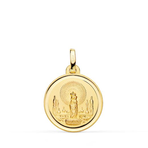Medalla Oro 18kts Virgen del Pilar Bisel 18mm P3060-118