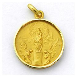 Medalla Oro 18kts Virgen Del Pilar Bisel 19mm M1/9/9/19