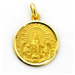 Medalla Oro 18kts Virgen Del Pilar Bisel Lapidado 20mm M1/11/9/20