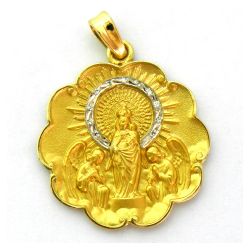 Medalla Oro 18kts Virgen Del Pilar Con Corona De Brillantes Y Bisel Ondas 27mm MC1/6/9/27