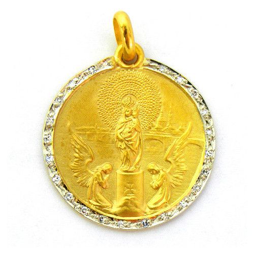 Medalla Oro 18kts Virgen Del Pilar Con Orla Con Brillantes 18mm MO1/1/9/18
