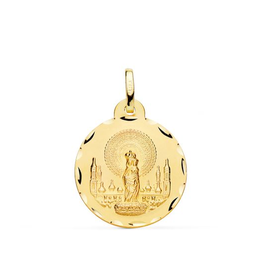 Medalla Oro 18kts Virgen del Pilar Tallada 20mm P3060-320