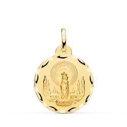 Medalla Oro 18kts Virgen del Pilar Tallada 22mm P3060-322