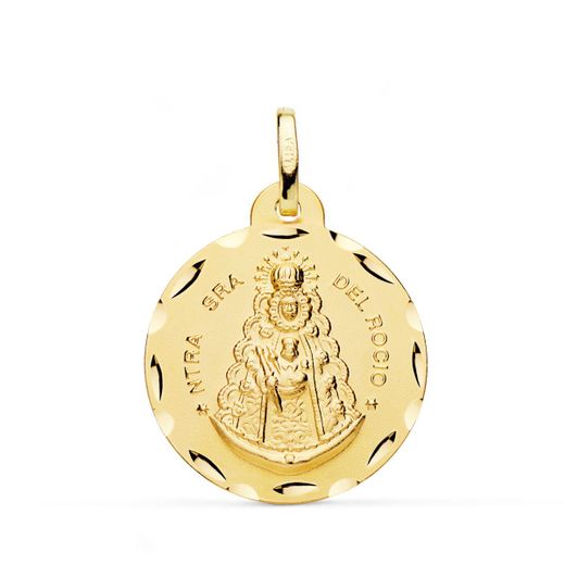 Medalla Oro 18kts Virgen del Rocio Tallada 24mm P3048-324