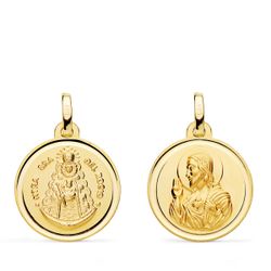 Medalla Oro 18kts Virgen del Rocio y Corazón de Jesús Bisel 18mm P3047-118