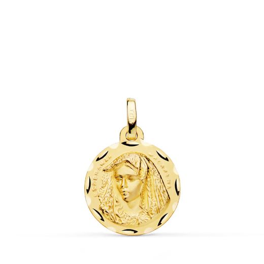Medalla Oro 18kts Virgen Macarena Tallada 16mm P3020-316