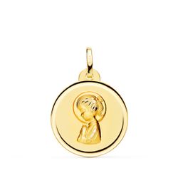 Medalla Oro 18kts Virgen Niña Bisel 20mm P9200-120