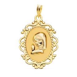 Medalla Oro 18kts Virgen Niña Cerco Calado 23x16mm P9107-824