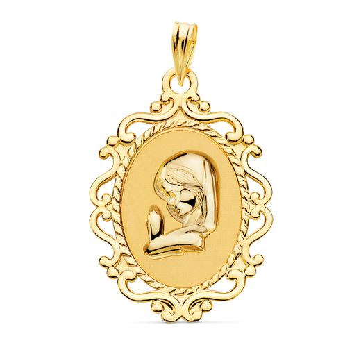 Medalla Oro 18kts Virgen Niña Cerco Calado 23x16mm P9107-824