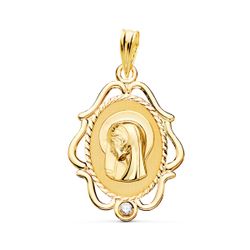 Medalla Oro 18kts Virgen Niña Cerco Calado Circonita P9255-VN6 24x17mm