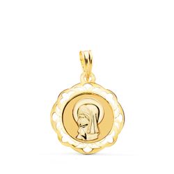 Medalla Oro 18kts Virgen Niña Cerco Calado P9256-V132 20x18mm