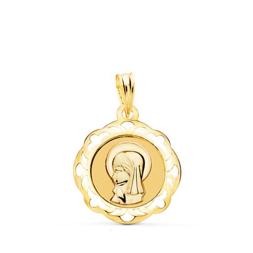 Medalla Oro 18kts Virgen Niña Cerco Calado P9256-V132 20x18mm
