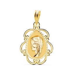 Medalla Oro 18kts Virgen Niña Cerco Calado P9257-CAB 22x16mm