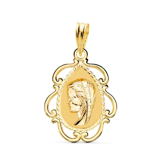 Medalla Oro 18kts Virgen Niña Cerco Calado P9257-CAB 22x16mm